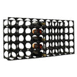 The Stakrax 50 Bottle Plastic Wine Rack in black by Stakrax is shown horizontally with a grid design, holding five bottles while other slots are empty. The expandable plastic storage system is set against a white background.