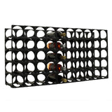 The Stakrax 50 Bottle Plastic Wine Rack in black by Stakrax is shown horizontally with a grid design, holding five bottles while other slots are empty. The expandable plastic storage system is set against a white background.