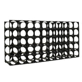 The Stakrax 50 Bottle Plastic Wine Rack by Stakrax is a black, modular storage system with square compartments for single bottles. Shown empty and angled, it highlights its expandable, grid-like structure.