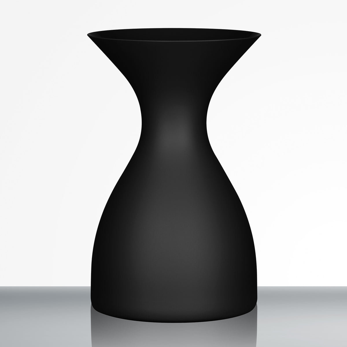 The Sydonios Small Wine Tasting Spittoon 630ml in black, featuring a matte hourglass silhouette evocative of professional wine tasting accessories, is displayed on a reflective surface against a plain white background.
