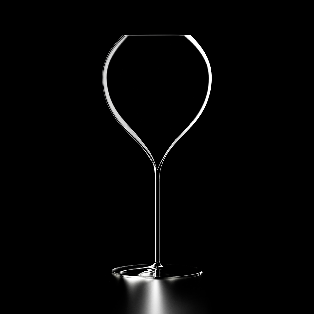 A large, mouth-blown Lehmann Glass La Poétique Grand Rouge Red Wine Glass 700ml - Set of 6 with a thin stem, outlined against a solid black background.