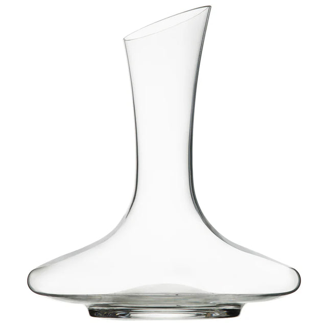The Lehmann Glass Vignoble Crystal Wine Decanter 1.5L by Lehmann Glass features a lead-free crystal design with a wide, flat base and a tall, narrow neck angled to one side.