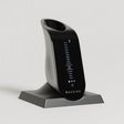 The Aveine Original Smart Wine Aerator – Instant 1–24 Hour Aeration by Aveine, featuring a digital display with vertical measurement lines and a power button, is elegantly displayed on its matching black stand against a plain background.