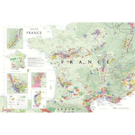 De Long’s Wine Map of France highlights major wine regions with vibrant colors and labels for Bordeaux, Champagne, and Burgundy, plus insets for key areas. Explore the diversity of French wine regions with this detailed De Long map.