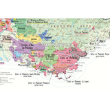 De Long’s Wine Map of France highlights the Provence wine region, labeled appellations, boundaries, major cities like Marseille, and color-coded French wine regions. By De Long.