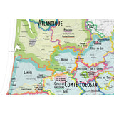 De Long’s Wine Map of France IGPs highlights southwestern regions like Atlantique, Périgord, Agenais, Landes, and Comté Tolosan with labeled borders and major towns—ideal for wine enthusiasts. From the De Long brand.