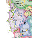 De Long’s Wine Map of Italy IGTs highlights Toscana, Emilia, and Umbria with labeled cities like Florence and Bologna. Regional borders and wine zones are clearly outlined to showcase Italian wine regions and classifications.