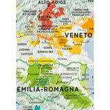 De Long’s VINO.ONE Series Wine Map of Italy highlights northern wine regions like Veneto, Trentino, and Emilia-Romagna, with key areas such as Valpolicella, Soave, Lambrusco, plus cities like Verona and Modena clearly marked.