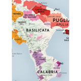 Explore southern Italian wine regions—Irpinia, Taurasi, Cilento, Aglianico del Vulture, Castel del Monte, Cirò, and Terre di Cosenza—on De Long’s VINO.ONE Series Wine Map of Italy by De Long. Perfect for wine enthusiasts.